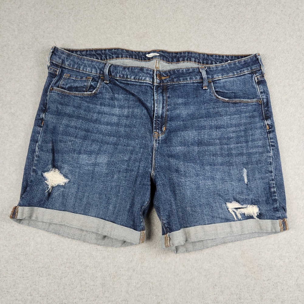 Old Navy Denim Shorts Womens 18 Blue Distressed Cuffed Hem Mid Rise Stretch